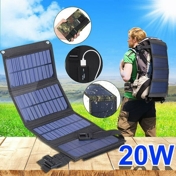 20W Dual USB Solar Panel Foldable Power Bank Panel Camping Hiking Phone Charger